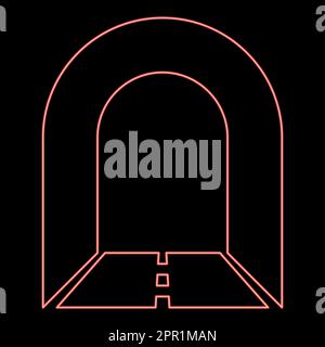 Tunnel de métro au néon avec route pour voiture icône rouge couleur vecteur illustration style plat Illustration de Vecteur