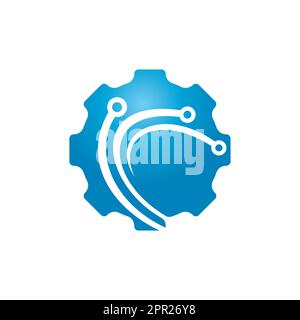 Logo techno Gear Vector. Ce logo est adapté à l'usine, à l'industrie, à la technologie, au site Web, au numérique, mécanicien, roue. Illustration de Vecteur