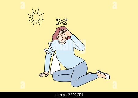 Une femme malsaine souffre d'un coup de chaleur à l'extérieur Illustration de Vecteur