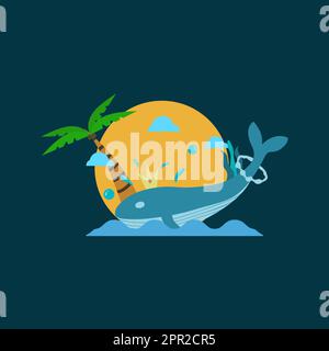 baleine à bosse de roi profitant du coucher de soleil dans l'après-midi Illustration de Vecteur