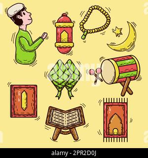Set Collection – Doodle plat de Ramadhan Illustration de Vecteur