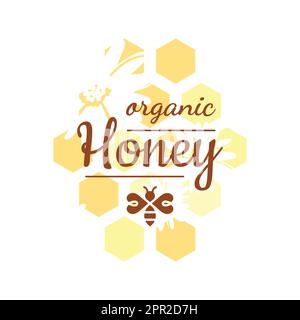 Étiquette miel biologique avec nid d'abeille Illustration de Vecteur