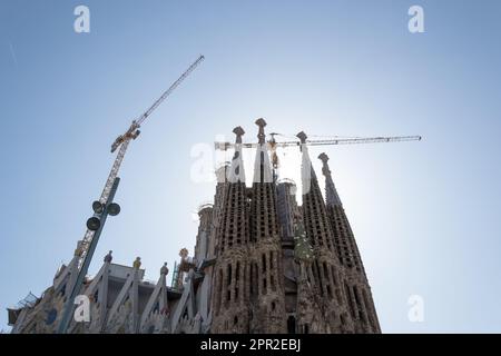 Détail architectural de la Sagrada Família, la plus grande église catholique inachevée du monde située à Eixample, conçue par Antoni Gaudí Banque D'Images