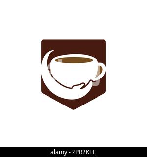 Logo vecteur soin du café. Motif tasse à café et main. Illustration de Vecteur