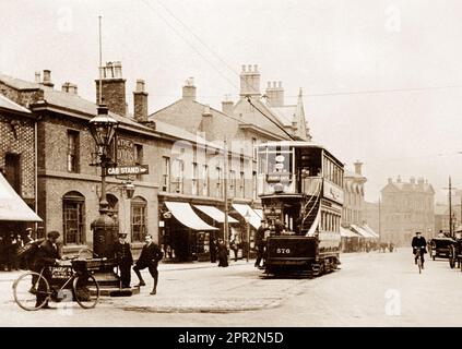 Terminus de tramway de la rue Railway, Altrincham, début 1900s Banque D'Images