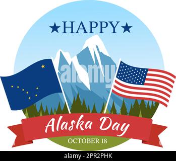 Joyeux jour de l'Alaska sur 18 octobre dessin main de dessin animé de dessin animé drapeau en paysage d'hiver en modèle pour bannière ou affiche Illustration de Vecteur