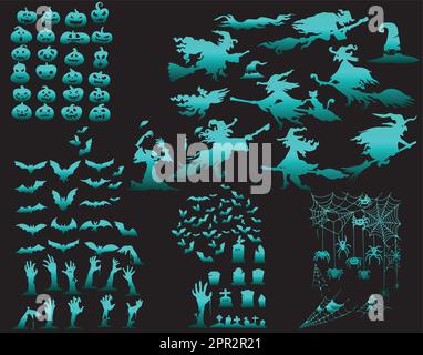 collection silhouettes halloween avec citrouilles créepy jeux de fantômes d'arbres effrayants Illustration de Vecteur