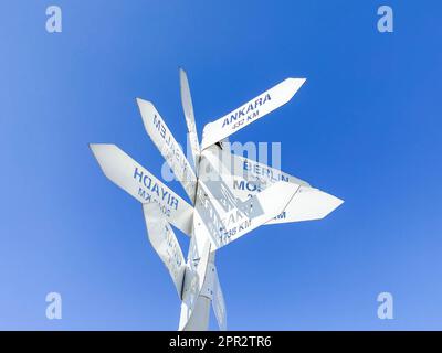 Panneaux de direction colorés dans la ville d'Istanbul, Turquie. Banque D'Images