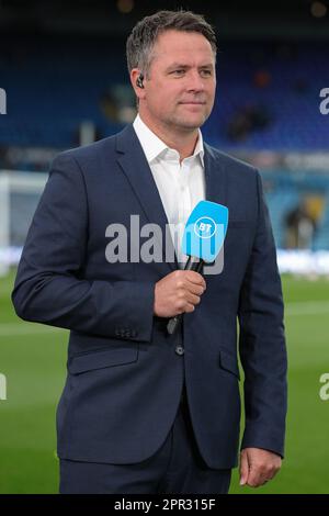 Michael Owen assurant la couverture de BT Sports avant le match de ce soir de la Premier League Leeds United contre Leicester City à Elland Road, Leeds, Royaume-Uni, 25th avril 2023 (photo de James Heaton/News Images) Banque D'Images