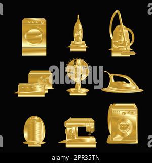 Ensemble d'icônes d'appareils ménagers dorés Illustration de Vecteur