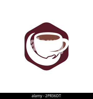 Logo vecteur soin du café. Motif tasse à café et main. Illustration de Vecteur