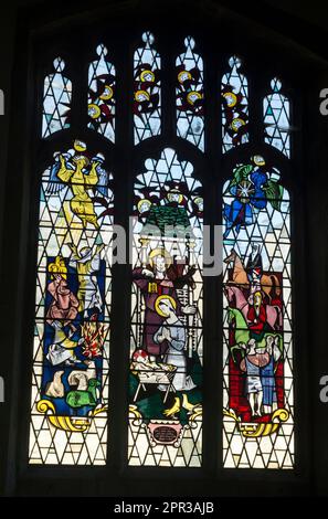 Fenêtre de Nativité par Harry Harvey, St. Mary's Church, Woodford, Northamptonshire, Angleterre, Royaume-Uni Banque D'Images