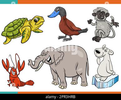 caricature animaux drôle personnages comiques ensemble Illustration de Vecteur