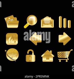 Ensemble d'icônes d'or sur Internet et de site Web Illustration de Vecteur