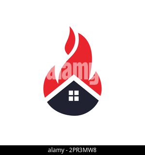 Modèle de conception de logo de vecteur de feu de maison. Concept de logo de prévention d'incendie ou d'alarme incendie. Illustration de Vecteur