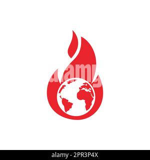 Modèle de conception du logo vecteur Fire Planet. Motif icône feu et terre. Illustration de Vecteur