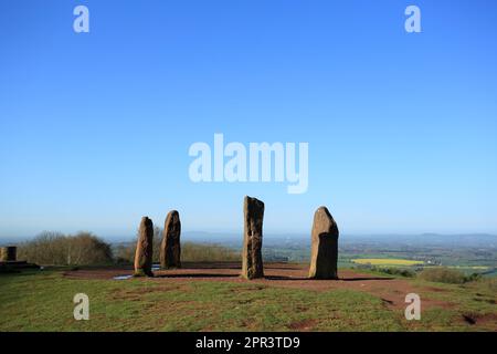 Les quatre pierres sur le sommet des collines Clément, Worcestershire, Angleterre, Royaume-Uni. Banque D'Images