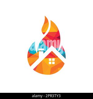 Modèle de conception de logo de vecteur de feu de maison. Concept de logo de prévention d'incendie ou d'alarme incendie. Illustration de Vecteur