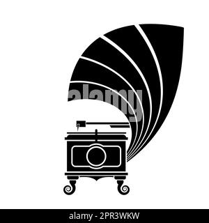 Une icône de gramophone est un ancien type de lecteur de disques. Boîte à musique classique. Phonographe antique sur fond blanc. Illustration de Vecteur