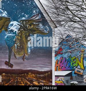 Streetart à la façade à Vorhalle, Allemagne, Rhénanie-du-Nord-Westphalie, région de la Ruhr, Hagen Banque D'Images