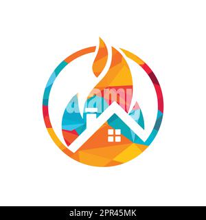 Modèle de conception de logo de vecteur de feu de maison. Concept de logo de prévention d'incendie ou d'alarme incendie. Illustration de Vecteur