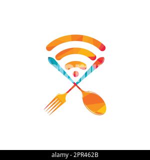 Design du logo de commande de produits alimentaires en ligne. Commander de la nourriture sur Internet, restaurant café repas livraison en ligne. Illustration de Vecteur