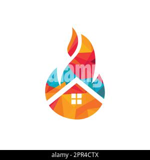 Modèle de conception de logo de vecteur de feu de maison. Concept de logo de prévention d'incendie ou d'alarme incendie. Illustration de Vecteur