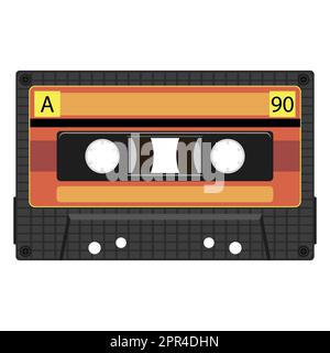 Illustration plate d'une cassette vidéo ou d'une cassette de musique vintage isolée sur du blanc. Illustration de Vecteur