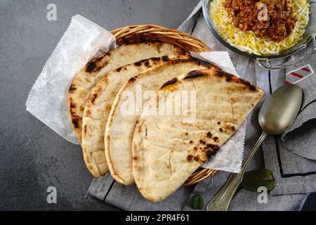 Pain plat Lavash du Moyen-Orient, sélectif Banque D'Images