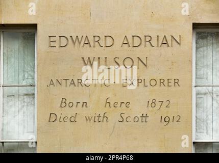 Maison natale du docteur / Dr Edward Adrian Wilson qui a péri avec le capitaine Scott lors de l'expédition Terra Nova au pôle Sud. 91 Montpellier Terrace, Cheltenham. ROYAUME-UNI. (134). Banque D'Images