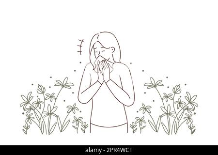 Les éternuements de la femme malsaine souffrent d'allergies Illustration de Vecteur