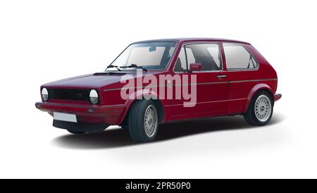 Voiture classique VW Golf GTI isolée sur fond blanc Banque D'Images