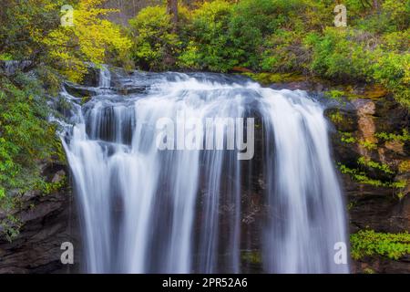 Printemps à Dry Falls sur la rivière Cullasaja sur une route panoramique entre Franklin et Highlands, Caroline du Nord, États-Unis Banque D'Images