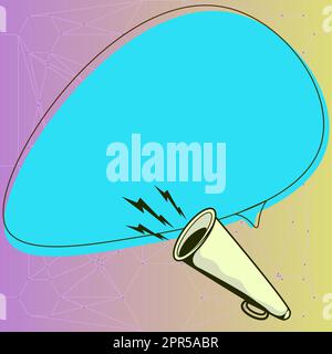 Illustration de la nouvelle annonce de Megaphone. Utilisation D'Un Bullhorn donnant de puissantes grandes annonces avec Speach Bubble Illustration de Vecteur