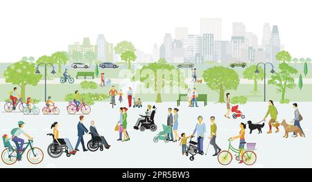 Les générations ont un repos en temps libre dans le parc de la ville Illustration Illustration de Vecteur