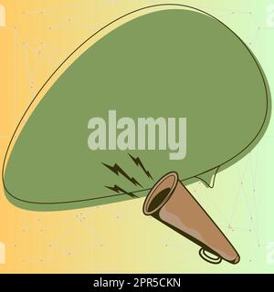 Illustration de la nouvelle annonce de Megaphone. Utilisation D'Un Bullhorn donnant de puissantes grandes annonces avec Speach Bubble Illustration de Vecteur