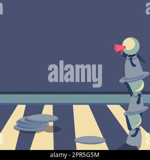 Des robots se tenant les uns au-dessus des autres et présentant des messages importants avec Megaphone. Robots montrant des informations de base. Idées critiques affichées. Illustration de Vecteur