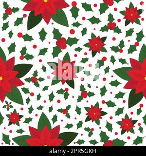 Motif poinsettia sans couture, fond de motif poinsettia de Noël, motif de fleur poinsettia avec feuilles de houx que vous pouvez utiliser dans n'importe quel motif de Noël Banque D'Images