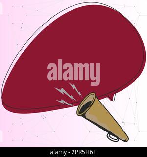 Illustration de la nouvelle annonce de Megaphone. Utilisation D'Un Bullhorn donnant de puissantes grandes annonces avec Speach Bubble Illustration de Vecteur