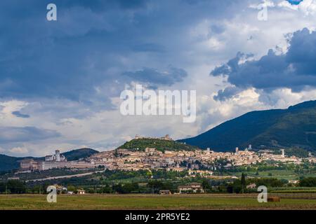 Vue panoramique de la vieille ville d'Assise, province de Pérouse, région de l'Ombrie, Italie Banque D'Images