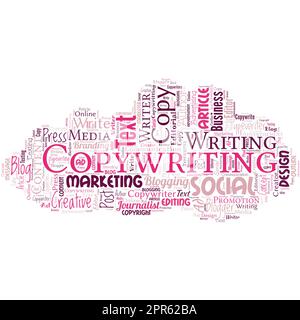 Nuage de grand mot en forme d'OVNI avec copywriting de mot. Rédaction du texte de publicités ou de matériel publicitaire Illustration de Vecteur