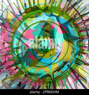 peinture véritable éclabousse cravate et teinture spirale en spirale spllamed fond coloré salissant éclaboussures peinture graphique Banque D'Images