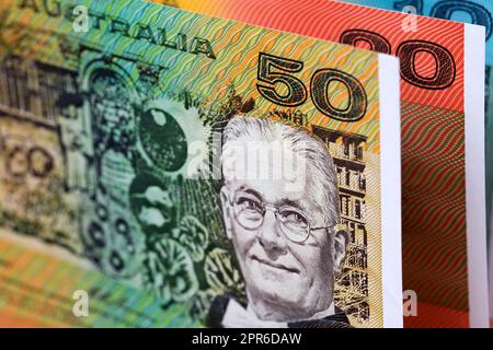 Les vieux dollars australiens sont une histoire d'affaires Banque D'Images