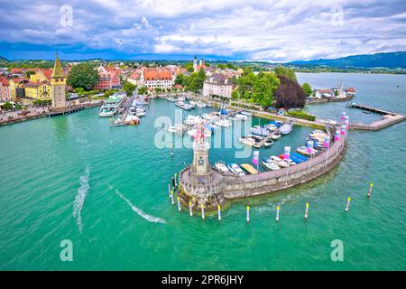 Ville de Lindau sur le port de Bodensee vue aérienne Banque D'Images