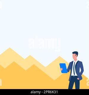 Homme en uniforme une main dans la poche debout tenant la tablette d'ordinateur. Banque D'Images