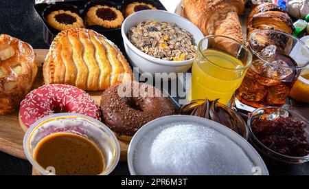 Produits alimentaires contenant une quantité importante de sucre Banque D'Images