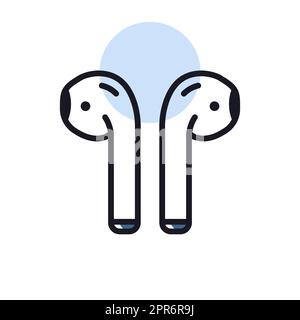 Casque sans fil Airpods à icône vectorielle isolée. Signe musique. Symbole graphique pour la conception, le logo, l'application, l'interface utilisateur du site Web et des applications audio et musicales Banque D'Images