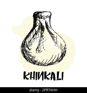 Khinkali. Cuisine géorgienne. Logo pour khinkalnoy. Raviolis dessin au crayon Banque D'Images