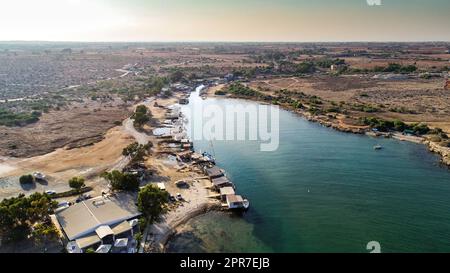 Rivière Liopetri aérienne, Famagusta, Chypre Banque D'Images