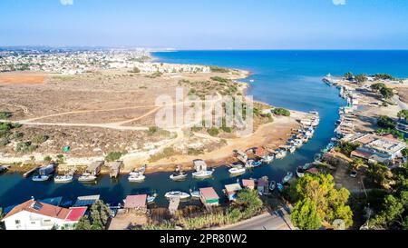 Rivière Liopetri aérienne, Famagusta, Chypre Banque D'Images